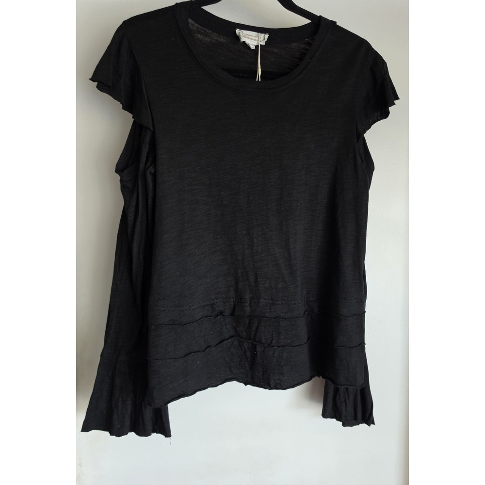 Loveriche Blouse Women S Black 100% Cotton Long Sleeve Round Neck Top NWT